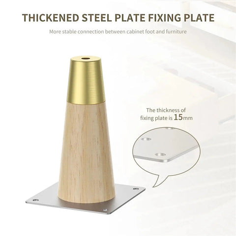 Thickened steel fixing plate with solid wood leg and copper cap from 4 Pack Solid Wood Furniture Legs With Copper Protective Caps.