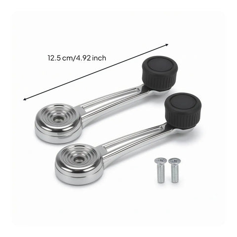 Top Grade Chrome Alloy Manual Window Crank Lever For Cars With Textured Black Knob Smooth Operation Perfect For Daily Driving And Garage Restoration Projects, 12.5 cm with screws