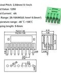 Diagram and image of a 4 Pin Screw Terminal Block Connector With 2.54mm Pitch For PCB Mount, 125V 4A Rating, plug-in, no soldering required