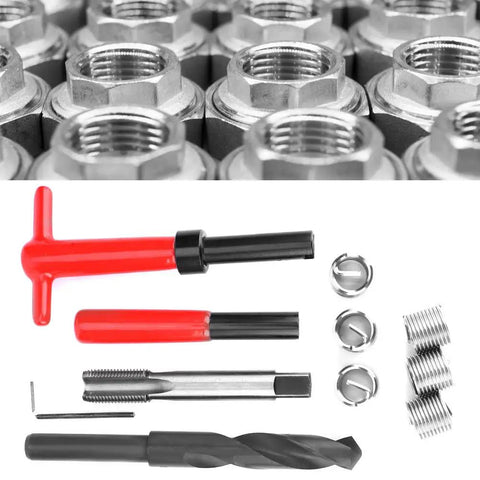 11Pcs M16x1.5 Thread Repair Kit In Stainless Steel For Helicoil Style Threaded Holes, drill, tap, and insertion tools shown
