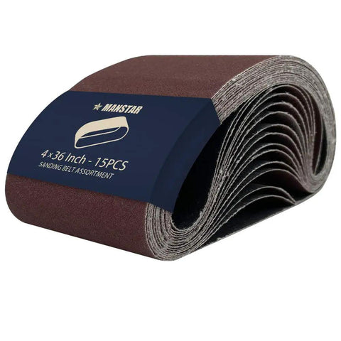 15 Piece 4x36 Inch Assorted Aluminum Oxide Sanding Belt Set Open Coat Antistatic Washable Resin Additive Grits 80 120 150 240 400