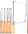 Woodworking Tools Starter Kit For DIYers And Beginners With Bevel Edge Chisels In One Quarter, One Half, Three Quarters, One Inch, 6 Inch Double Edge Blade And Coping Saw For Dovetail Joinery Wood Carving And Flush Cutting