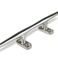 8 Inch Polished Deck Cleat Built Tough From 316 Stainless Steel For Saltwater Boats, flush mount with four pre drilled holes, side view