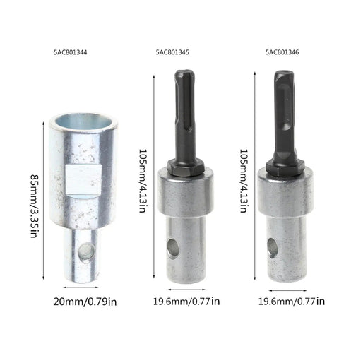 Beefy Durable Steel Water Drill Borer Adapter For Earth Auger Bits Arbor Connector And Water Borer Attachment For Drills To Connect Earth Drilling Long Lasting, with dimensions shown.
