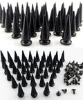 40 Pair Kickass Black Cone Spikes Punk Rivets Hardware Kit With Matching Screws And Heavy Duty Metal Bullet Studs displayed.