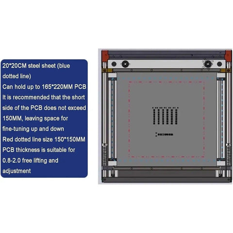 Handy Manual PCB Stencil Printer For Solder Paste, Precise SMT Printing Table With Adjustable Thickness, 20cm footprint diagram
