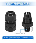 20 Pcs M8x1.25 Cable Glands Adjustable 2.5-4.8mm PA6 Nylon IP68 Waterproof Seals shown from front and side view