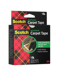 Box of Scotch Outdoor Carpet Tape for concrete, patios, and decks. Size 1.37 inches by 13.3 yards, weather resistant.