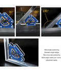 Super Durable Zohisin Welding Magnet With 30 To 50 Kilo Suction Power showing 90, 45, and 135 degree angles for precise metal positioning.