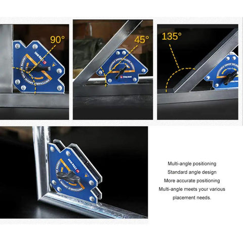 Super Durable Zohisin Welding Magnet With 30 To 50 Kilo Suction Power showing 90, 45, and 135 degree angles for precise metal positioning.
