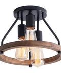 Industrial Flush Mount Ceiling Light With Retro Wood Circle Shade For Hallways Entryways Bedrooms Balconies And Living Areas