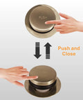Gold Brushed Brass Tub Drain Conversion Kit With Two Hole Overflow Faceplate showing push and close operation with hand demonstration