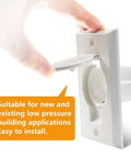 White central vacuum wall plate inlet valve cover with round door, front view, 2-pack.