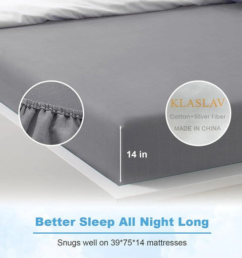 Grounding Sheets With Silver Fiber Conductive Bed Sheet Kit, Deep Pocket Full XL Gray, Soft Cotton Blend for mattress