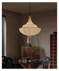 Nordic Retro Cloth E27 Pendant Lights for Living Dining Room Chandeliers Home Lighting Bedroom Hanging Light Fixtures,Art, hanging above a dining table.