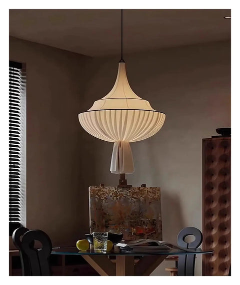 Nordic Retro Cloth E27 Pendant Lights for Living Dining Room Chandeliers Home Lighting Bedroom Hanging Light Fixtures,Art, hanging above a dining table.