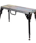 Built Rugged Foldable Welding And Fixturing Table Packing 500 Pound Capacity And Industry Standard Holes with zinc plated top and adjustable feet.