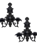Premium Black And Gold Metal Candle Sconces Set Of Two, Gothic Wall Decor For Living Room, Rustic Iron Candle Holders, Dark Academia Vibes, Dope Home Accent Pieces That Slap, ornate black iron wall sconces with candle holders.