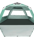 Deluxe XL Pop Up Beach Tent Sun Shade For 3 To 4 People With UV Protection and extendable floor, mint green, front view