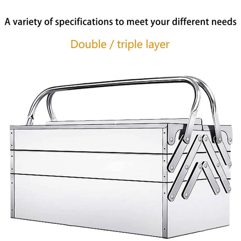 Side view of Metal Cantilever Tool Box With Five Trays And Three Layer Folding Design In Stainless Steel For Auto Maintenance Organizer