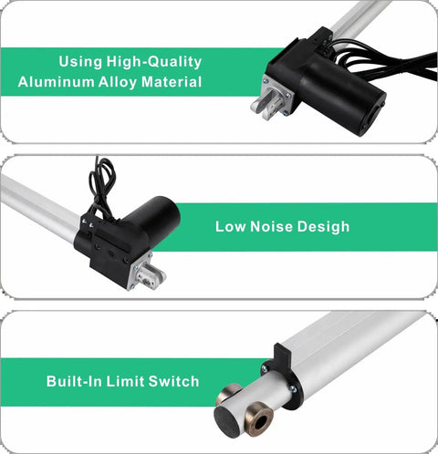 Knockout Thrust DC 12V And 24V Linear Actuator with aluminum alloy material, low noise design, and built-in limit switch.