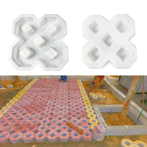 Reusable Plastic Grass Paver Molds With Five Hole Design For Concrete Pavers For Grass Driveways Walkways Parking And Landscaping Edging Made Of Durable ABS For DIY Friendly Reuse on display in installation.