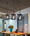 Industrial Pendant Light Fixture With Cross Lantern Shade Black Hanging Chandelier For Farmhouse Kitchen Island