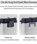 Heavy Duty Electric Coffee Portafilter Knock Box showcasing hook and sticky hook options for easy hanging and gluing in cafe kitchens.