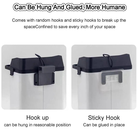 Automatic Electric Portafilter Grounds Remover With Smart Dispenser And Heavy Duty Espresso Knock Box showing hooks for hanging and gluing.