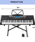 61 Key Learning Piano Keyboard With Lighted Keys For Beginners, Includes Stand, Pedal, Headphones And Microphone, USB MIDI
