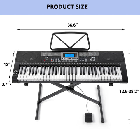 61 Key Learning Piano Keyboard With Lighted Keys For Beginners, Includes Stand, Pedal, Headphones And Microphone, USB MIDI