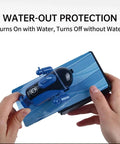 Hands holding a 4 Channel RC Mini Submarine With Dual Propellers For Pool Play Featuring Dive Surface Forward Reverse Left Right Controls.