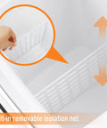 28 Quart Portable Mini Fridge And Electric Cooler Warmer For Car With 12V Dc Plug And Auto Locking Handle showing built-in removable isolation net.