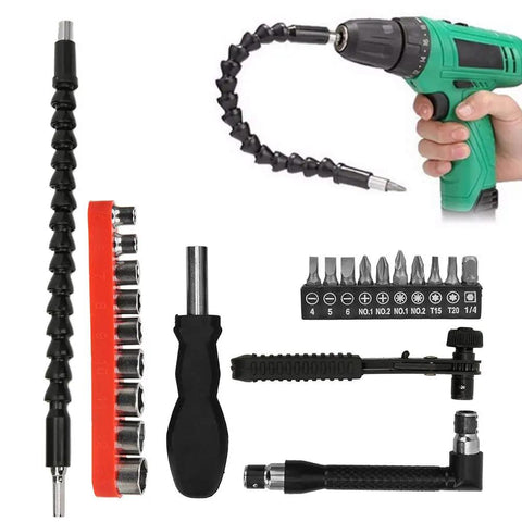 Premium 23Pcs Flexible Shaft Bit Set With Gold Plated Holder And Socket Kit For Electric Drill. carbon steel bits and sockets