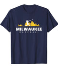 Vintage Minimalist Retro Baseball Lover T Shirt For Gameday Fans With Classic Clean Look And Real Game Day Vibe in navy with Milwaukee print
