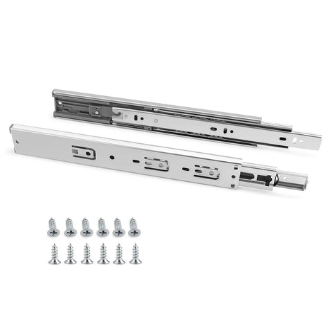 20 Inch Full Extension Drawer Slides With Soft Close Ball Bearing Side Mount Zinc Plated Steel 78 Lb Load Capacity Each Rugged Heavy Duty Cabinet Hardware 10 Pair Pack with screws