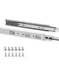 Noiseless 20 Inch Full Extension Drawer Slides With Soft Close Ball Bearing Heavy Duty Side Mount Rails Zinc Plated Steel Construction For Long Lasting Quiet Performance 2 Pairs 78 Lb Capacity shown with screws