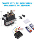 12V 500A Winch Solenoid Relay Contactor Kit With Wireless Remote And 6 Protective Caps Universal, accessories shown