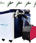 3000W Double Wobble Handheld Laser Welding Machine 5 In 1 Welder Cutter And Cleaner With Auto Wire Feeder, showing multiple welding nozzles.
