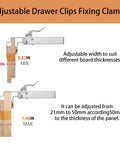 Adjustable Drawer Front Installation Clamps Featuring Hella Secure Grip And Quick Lock Design for different board thicknesses.