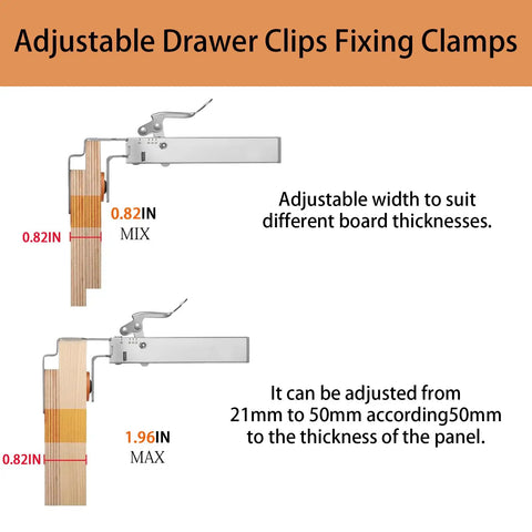 Adjustable Drawer Front Installation Clamps Featuring Hella Secure Grip And Quick Lock Design for different board thicknesses.