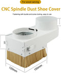 Keep Your CNC Shop Sweat Free With This Tough Spindle Dust Shoe Featuring An Auto Adjusting Clamp And Massive Three Point Four Inch Dust Port Designed For Wood Routing To Blast Away Chips And Keep Rails Clean As A Whistle, showing dimensions and construction.