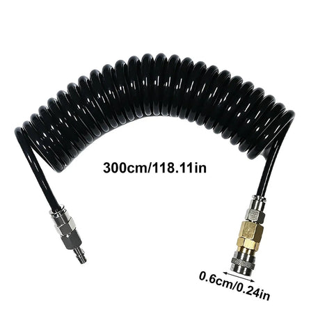 Badass HP Air Hose Adapter Quick Connect Cable 6mm Line Push Twist Fit No Tools Needed So You Build Stuff Faster Keep Air Compressor Link Tight Stress Free For All Your Daily Jobs Ready To Go Right Now For Sure, 300cm coiled hose
