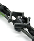 Two Point Gun Rest Trigger Stick Attachment with adjustable height and tilt, close-up of attachment mechanism and 1/4-20 thread mount