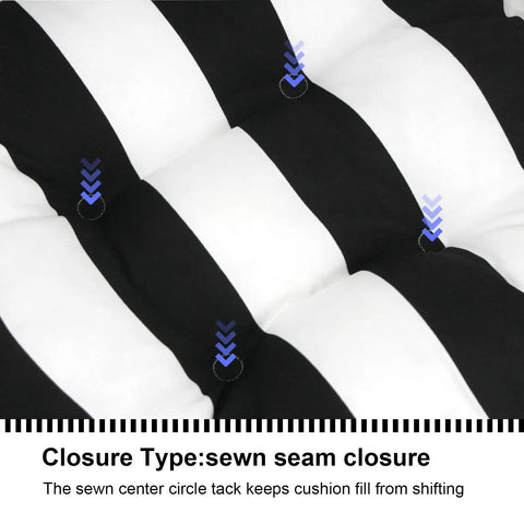 All Weather Wicker Chair Cushions Set Of 2 For Indoor Outdoor Use 19 By 19 Inches Black And White Water Repellent Fabric with sewn seam closure
