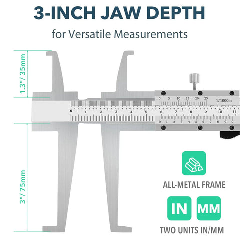 Inside Groove Vernier Caliper With Upper Jaw And 3 Inch Lower Jaw For Inside Diameter Measurement, 6 Inch To 150mm Range