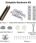 Complete set for No Stress Install Setup Rock Solid Aluminum Sliding Door Hardware Kit with waterproof ceiling rail rollers.