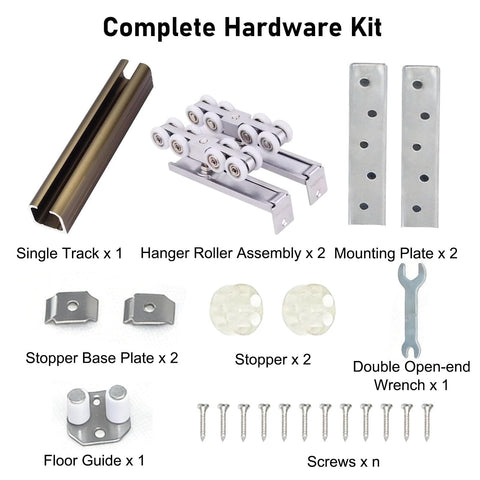 Complete Ceiling Mount Pocket Door Rail Kit With Silent Wheels And Hidden Barn Door System, includes 125cm track hardware.