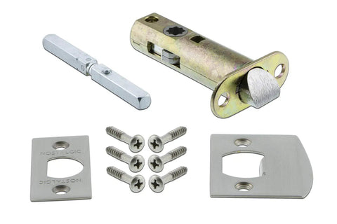 Meadows Plate With Keyhole Homestead Knob Passage Door Set Two And Three Eighths Inch Backset Satin Nickel Finish Old School Vintage Style Latch Kit