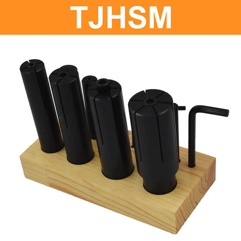 8 Piece Expanding Arbors Set For Lathe And Milling Machines One Quarter Inch To One And One Quarter Inch Capacity Mandrels Built To Last With A Workhorse Grip For Ring Mandrel Work And Smooth Tight Fits, black expanding arbors on wooden base
